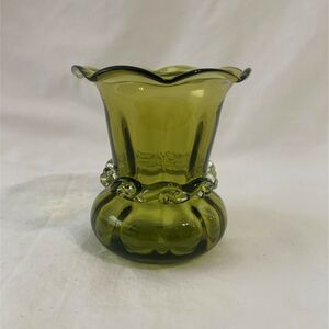 Green Melon Petal Top Vase Hand Blown Cottage Core Shabby Decor Vintage